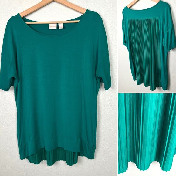 Chico's Emerald Green Accordion Pleated Back Short Sleeve Top Size 1 (U.S. M) - Picture 1 of 10